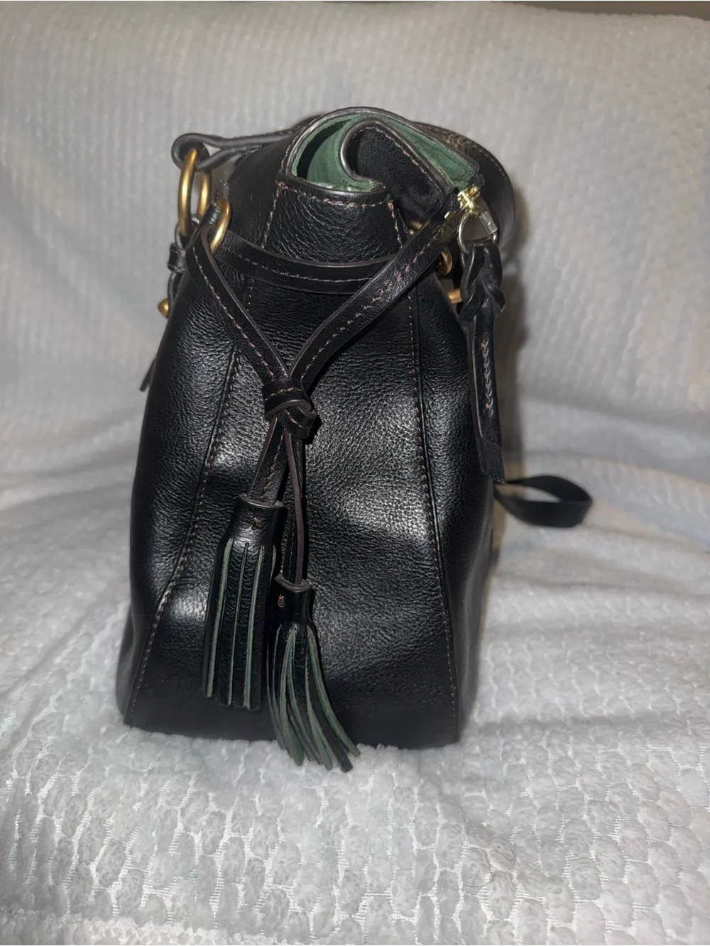 Dooney & Bourke Black Florentine Smith Bag with Brass Rings